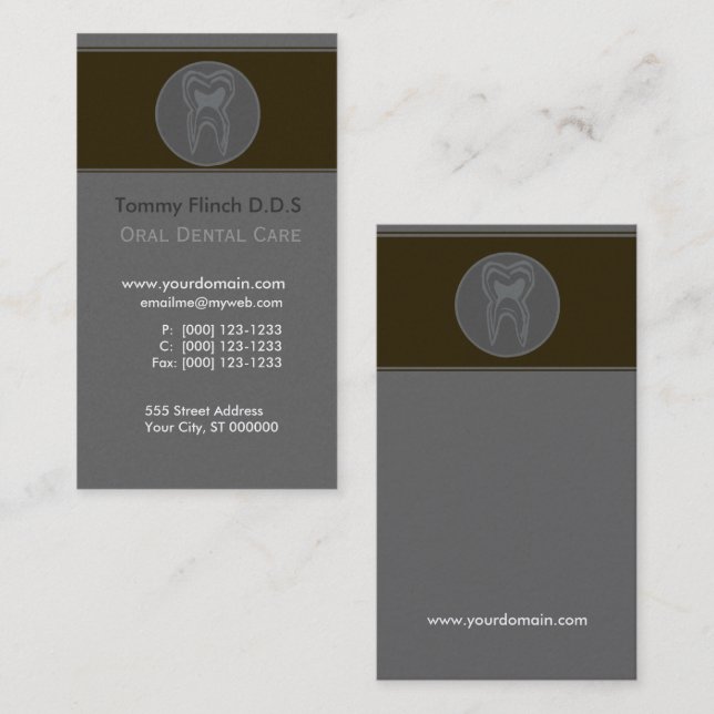 Truly One-of-a-Kind Dentist Minimalist  Grey Tooth Business Card (Front/Back)