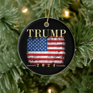 Trump 2020 Elegant Gold Vintage Flag Ceramic Tree Decoration