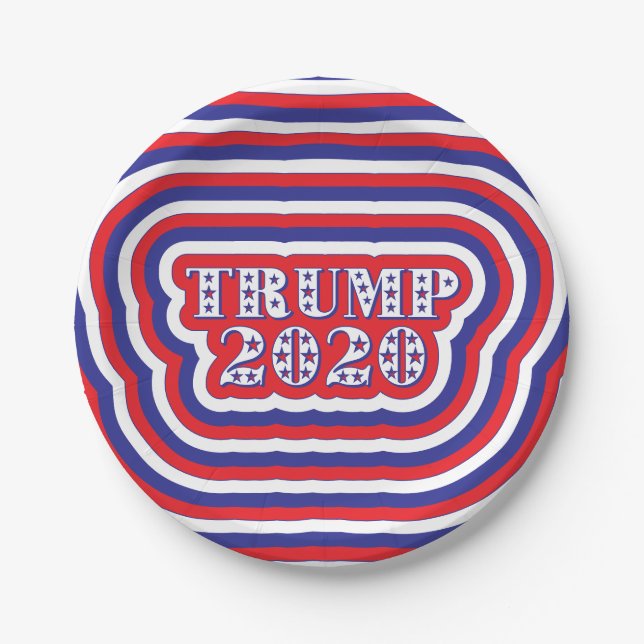 Trump 2020 Patriotic Red White Blue Stripes Paper Plate (Front)
