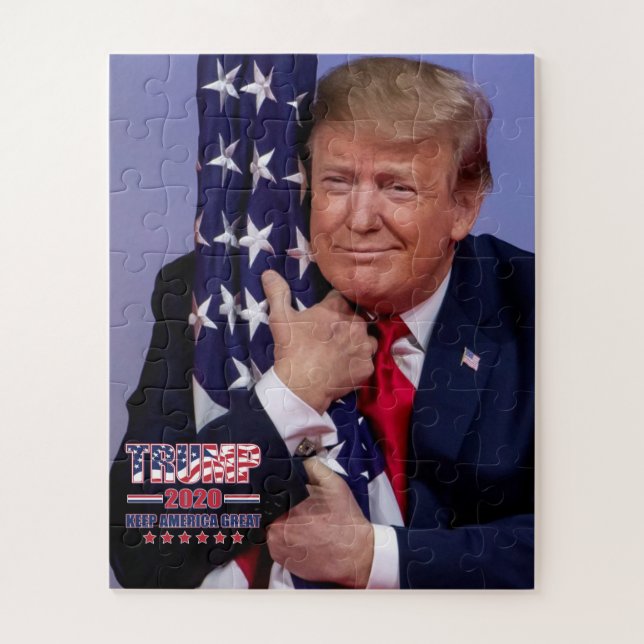 Trump 2020 Trump hugging the American Flag Jigsaw Puzzle (Vertical)