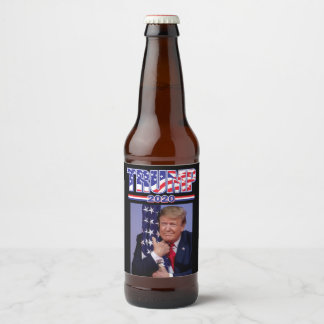 Trump 2020 Trump hugging the Flag Beer Bottle Label