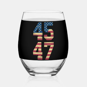 Trump 2024 45 47 Vintage American Flag Retro 4547  Stemless Wine Glass