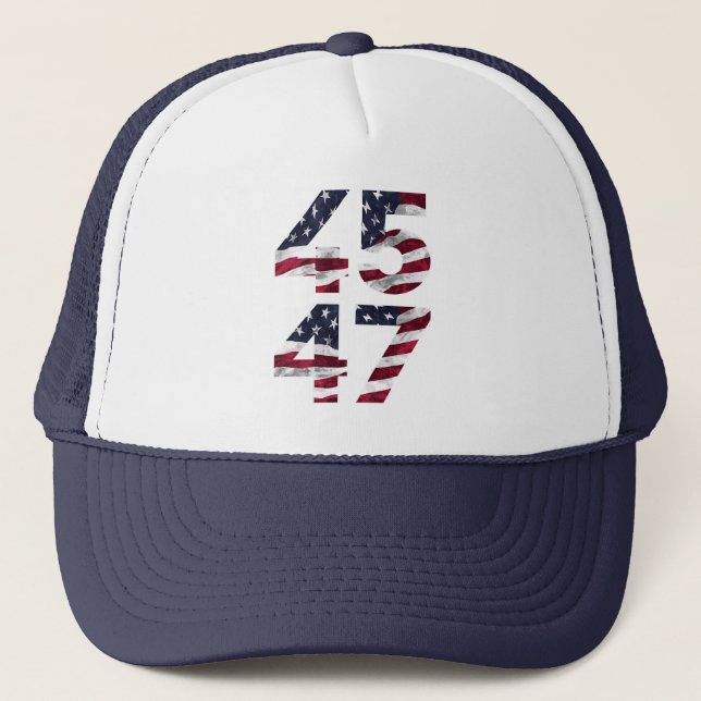 Trump 2024 45 47 Vintage USA Trucker Hat (Front)