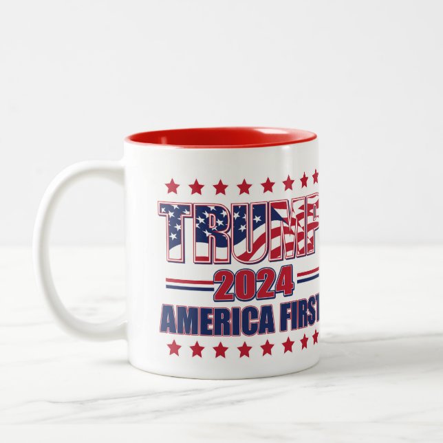 Trump 2024 - America First Two-Tone Coffee Mug (Left)