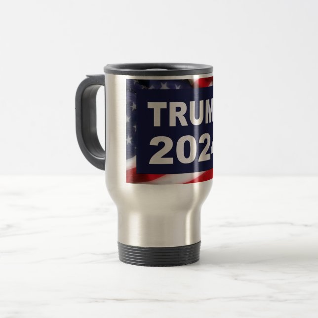 Trump 2024 American Flag Travel Mug (Front Left)