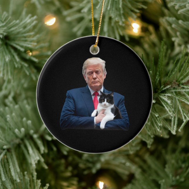 Trump 2024 Cat MAGA Funny Trump Cat Ceramic Tree Decoration (Tree)