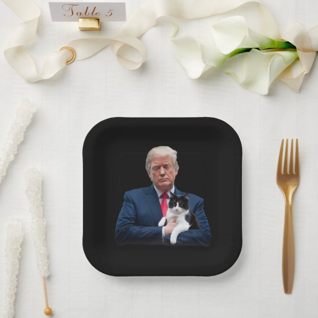 Trump 2024 Cat MAGA Funny Trump Cat Paper Plate (Wedding)
