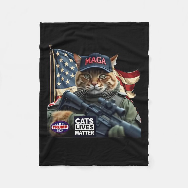 Trump 2024 Cats Lives Problem  Fleece Blanket (Front)