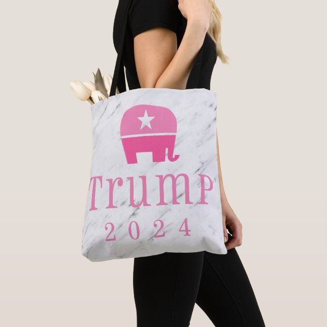 Trump 2024 Cute Pink Elephant Tote Bag (Close Up)