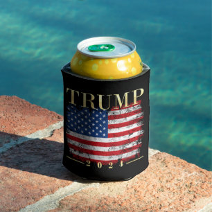 Trump 2024 Elegant Gold Vintage American Flag Can Cooler