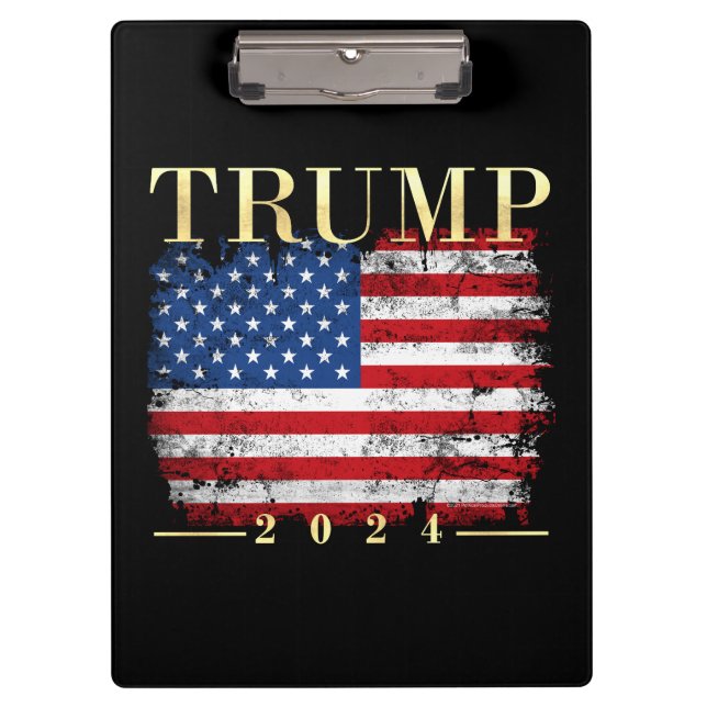 Trump 2024 Elegant Gold Vintage American Flag Clipboard (Front)