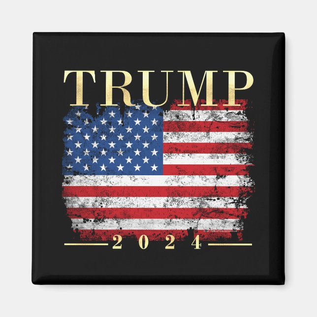 Trump 2024 Elegant Gold Vintage American Flag Magnet (Front)