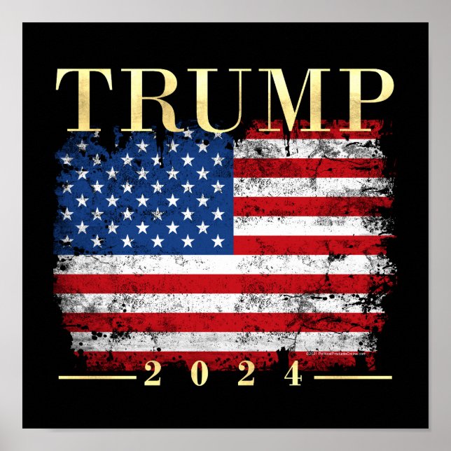 Trump 2024 Elegant Gold Vintage American Flag Poster (Front)