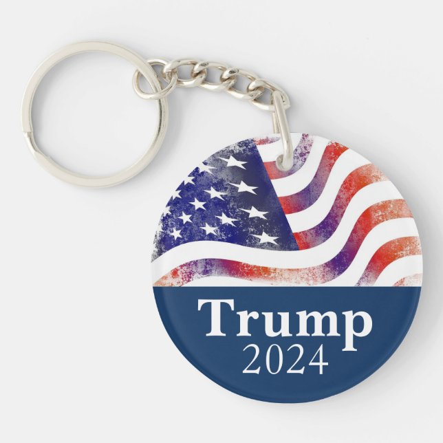 Trump 2024 Faded American Flag Campaign Key Ring (Front)
