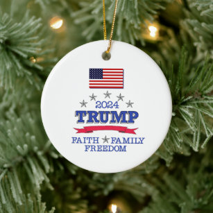 Trump 2024 Faith Family Freedom Ceramic Tree Decoration