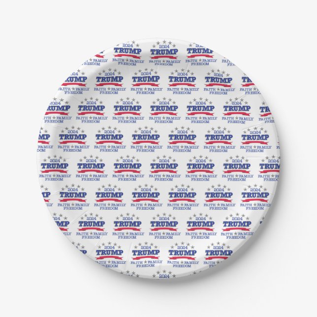 Trump 2024 Faith Family Freedom Paper Plates (Front)
