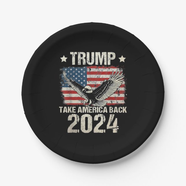 Trump 2024 flag take America back men women Trump  Paper Plate (Front)