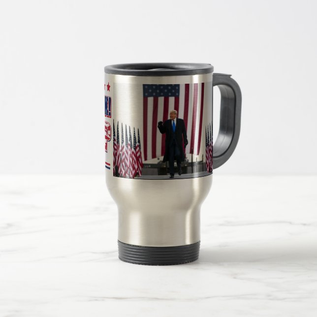 Trump 2024 Ill Be Back Travel Mug (Front Right)