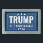 Trump 2024 Keep America Great - blue red Belt Buckle<br><div class="desc">A design supporting President Trump's re-election campaign. A modern and minimal layout that will stand our in a crowd. The navy blue background can be changed on this perfect design for Donald Trump. This classic design is bold and easy-to-read. Trump is very big and can be seen from a long...</div>