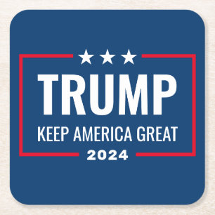 Trump 2024 Keep America Great - blue red Square Paper Coaster