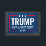 Trump 2024 Keep America Great - blue red Trifold Wallet<br><div class="desc">A design supporting President Trump's re-election campaign. A modern and minimal layout that will stand our in a crowd. The navy blue background can be changed on this perfect design for Donald Trump. This classic design is bold and easy-to-read. Trump is very big and can be seen from a long...</div>