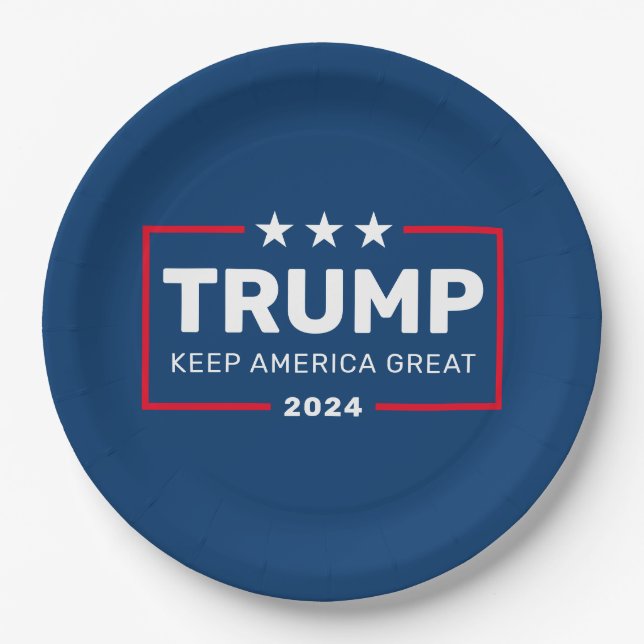 Trump 2024 - Keep America Great with Stars Paper Plate (Front)