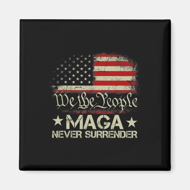 Trump 2024 Mega Never Surrender Us American Flag M Magnet (Front)