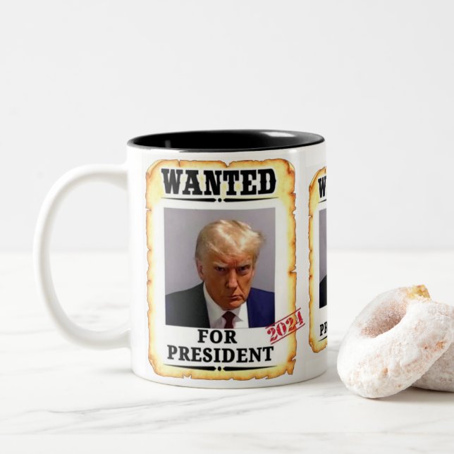 Trump 2024 Most wanted  Two-Tone Coffee Mug (With Donut)