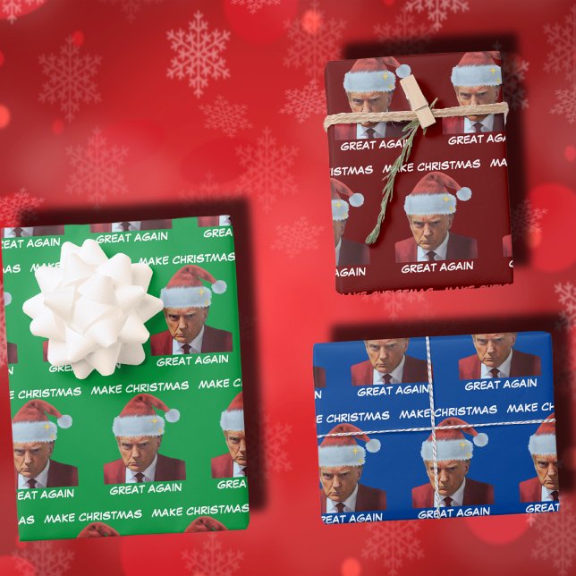 Trump 2024 Mug shot Make Christmas Great Again Wrapping Paper Sheet (Creator Uploaded)