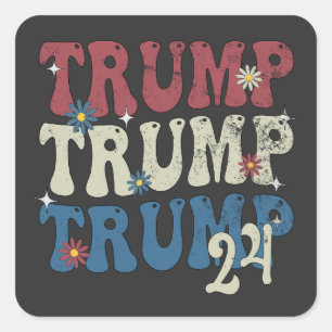 Trump 2024 Patriotic American Flag 4th Of July Square Sticker