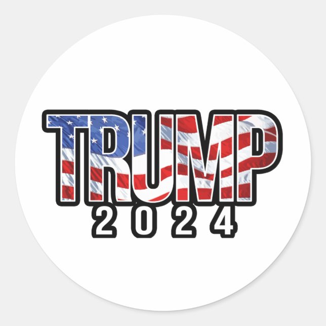 Trump 2024 Patriotic Block Letters Classic Round Sticker (Front)