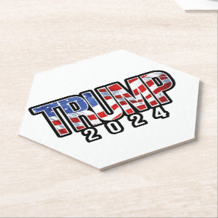 Trump 2024 Patriotic Block Letters Paper Coaster