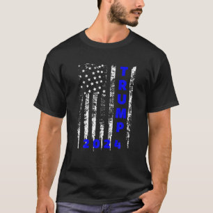 Trump 2024 Police Line Blue Law Enforcement Americ T-Shirt