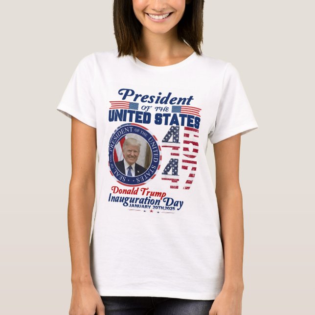 Trump 2024 President 45 and 47 American Flag Trump T-Shirt (Front)