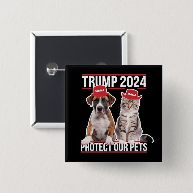 Trump 2024 Protect Our Pets Cat Dogs MAGA 15 Cm Square Badge (Front & Back)