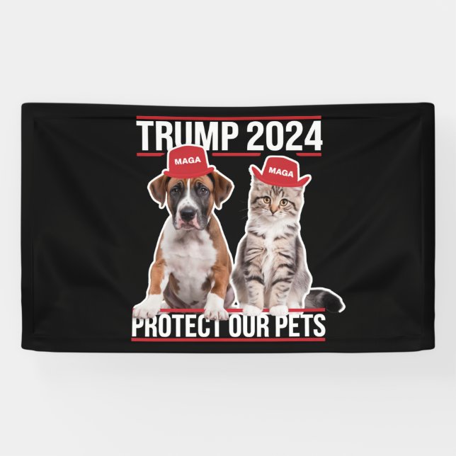 Trump 2024 Protect Our Pets Cat Dogs MAGA Banner (Horizontal)