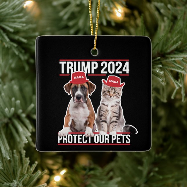 Trump 2024 Protect Our Pets Cat Dogs MAGA Ceramic Ornament (Tree)