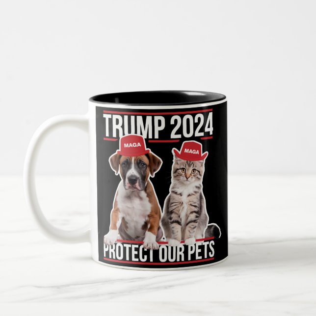 Trump 2024 Protect Our Pets Cat Dogs MAGA Two-Tone Coffee Mug (Left)