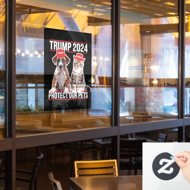 Trump 2024 Protect Our Pets Cat Dogs MAGA Window Cling (Restaurant Window)