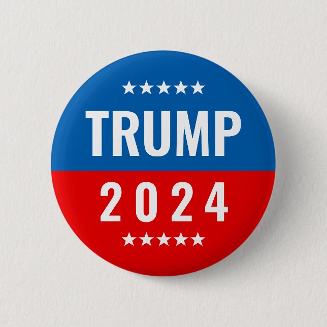 Trump 2024 Red and Blue w/Stars 6 Cm Round Badge (Front)