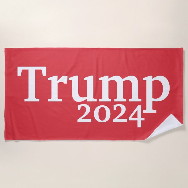 Trump 2024 Red and White Presidential Campaign Beach Towel (Front)