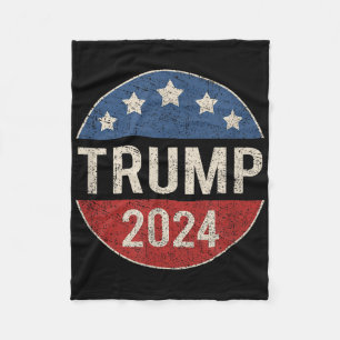 Trump 2024 Retro Campaign Button Re Elect Presiden Fleece Blanket