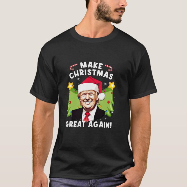 Trump 2024 Santa Hat Make Christmas Great Again T-Shirt (Front)