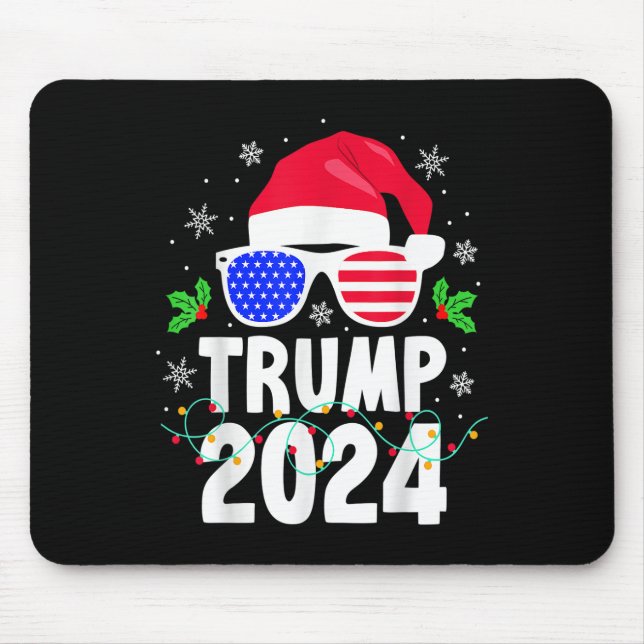 Trump 2024 Santa Hat Xmas Lights Christmas Funny Mouse Mat (Front)
