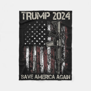 Trump 2024 Save America Again American Flag Gun (o Fleece Blanket