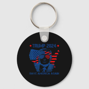 Trump 2024 Save America Again American Flag Key Ring