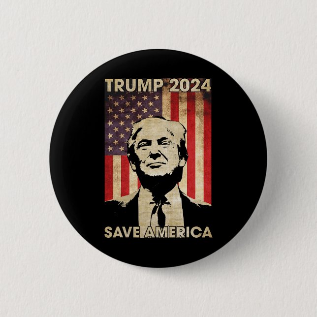 Trump 2024 Save America American Flag Election Gif 6 Cm Round Badge (Front)