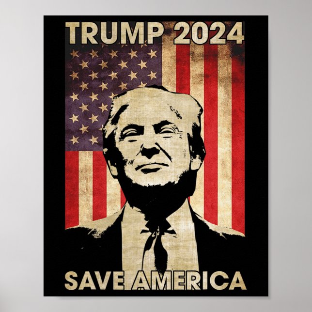 Trump 2024 Save America American Flag Election Gif Poster (Front)