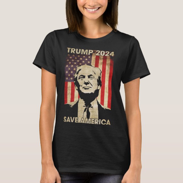 Trump 2024 Save America American Flag Election Gif T-Shirt (Front)