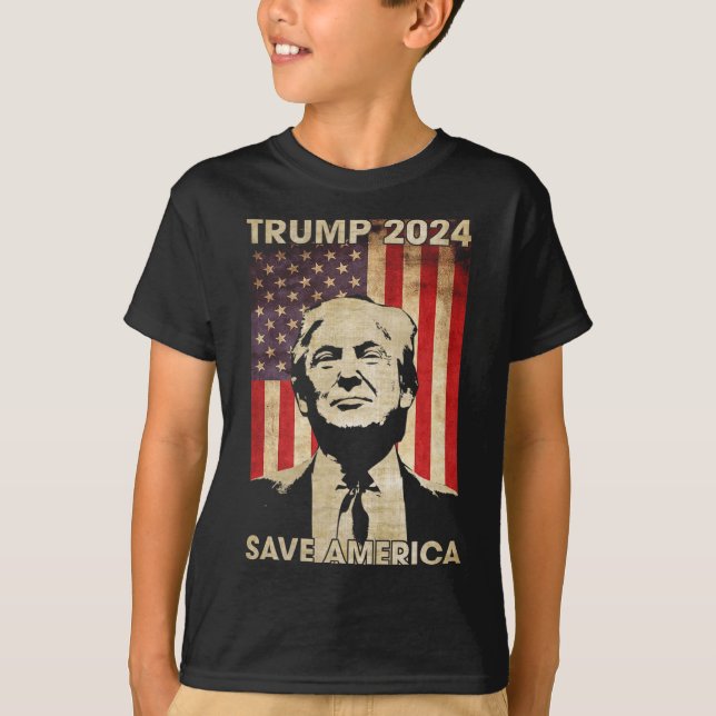 Trump 2024 Save America American Flag Election Gif T-Shirt (Front)